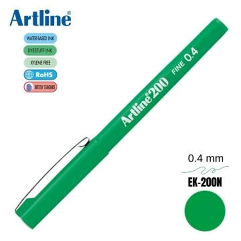 Artline 200N Fine Keçe Uçlu Yazı Kalemi Uç : 0.4 Mm Yeşil