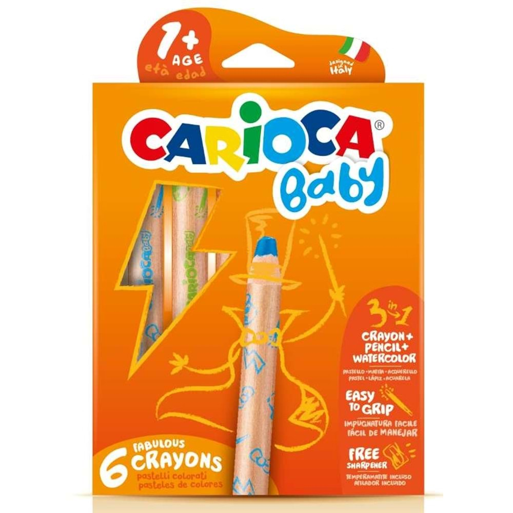 Carioca Teddy Bebek Crayons 6 Li +1 Yaş Kuru Boya