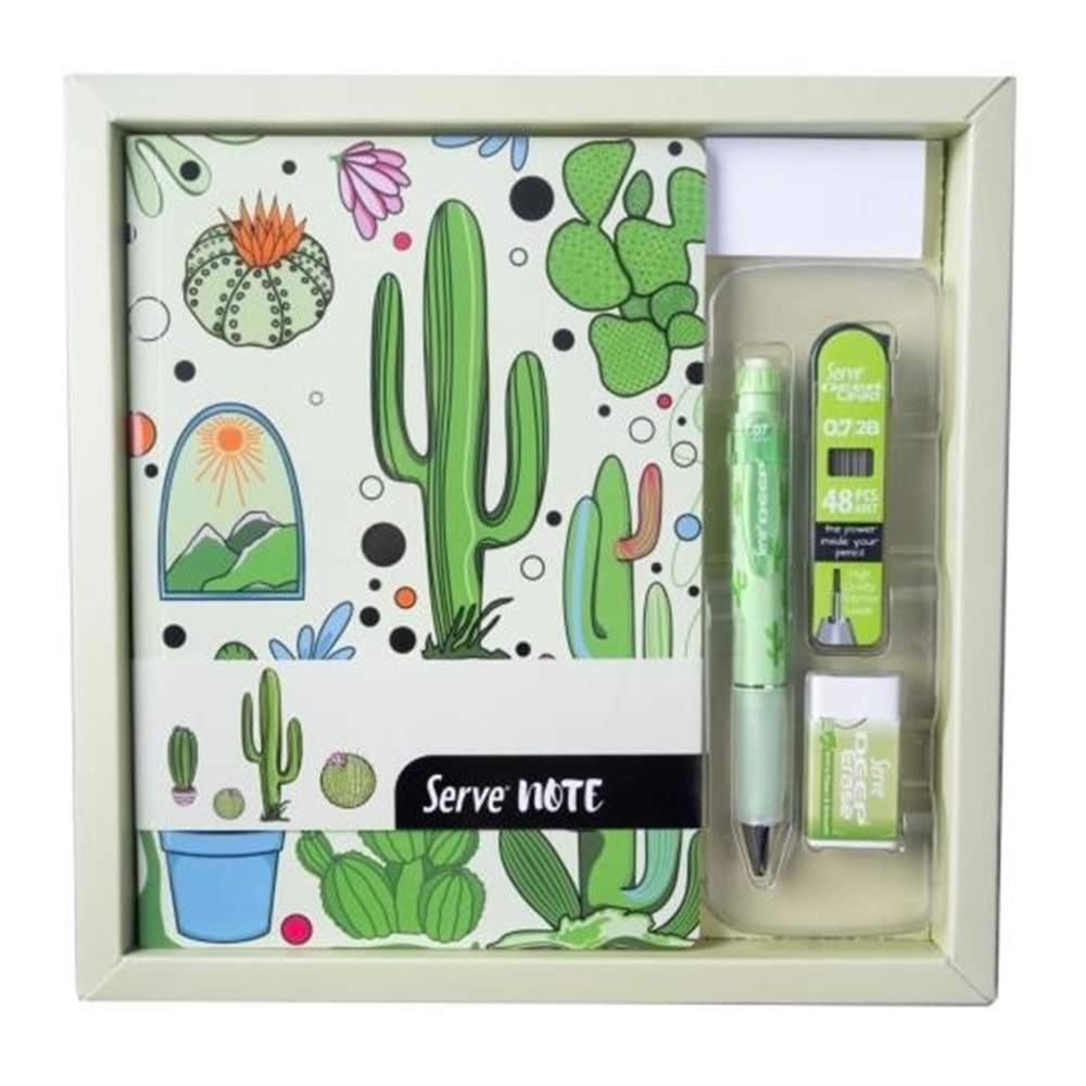 Serve Defter Seti Desenli Elma Yeşili Kutulu