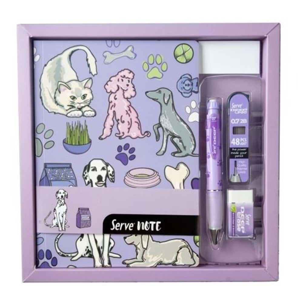 Serve Defter Seti Desenli Lavanta Kutulu