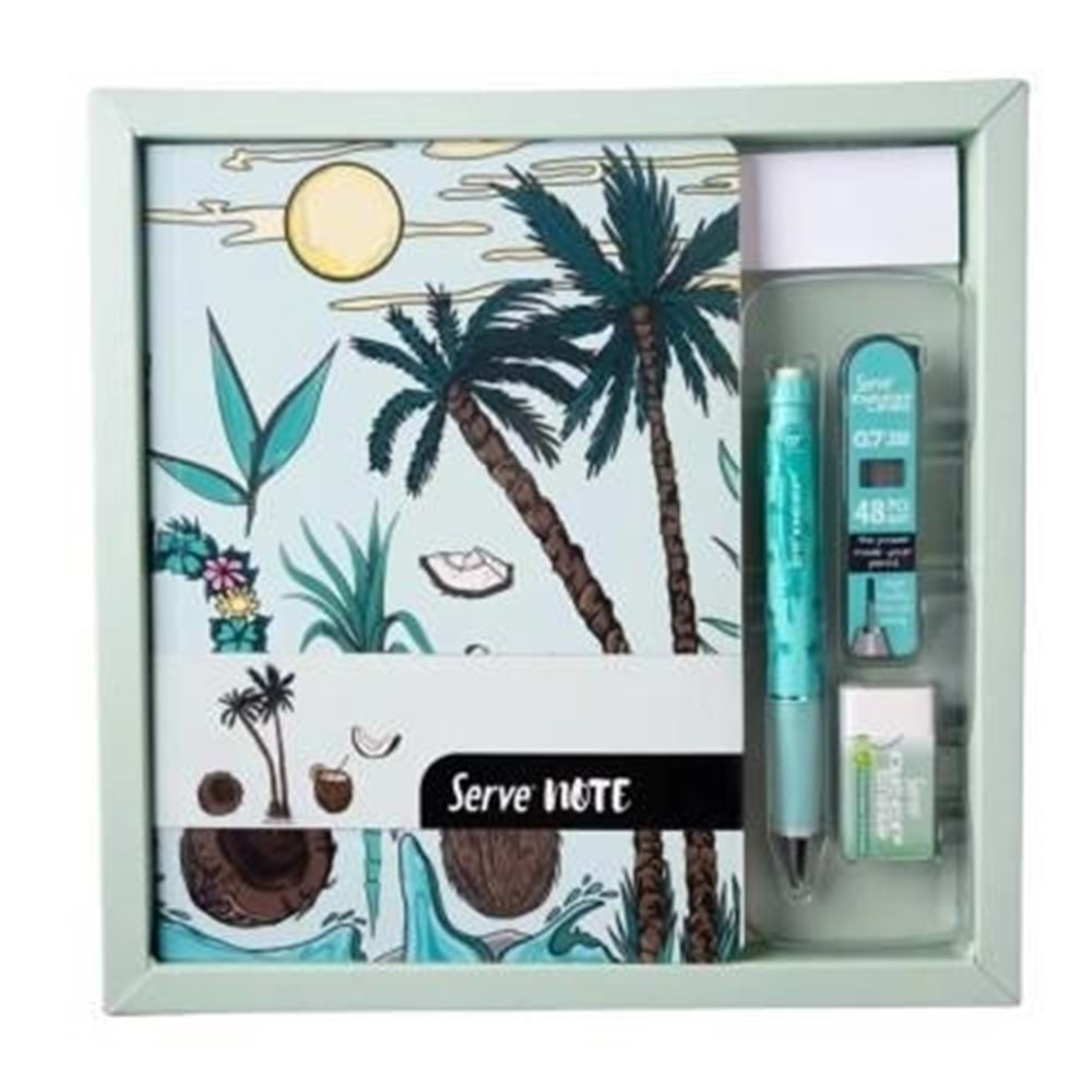 Serve Defter Seti Desenli Nane Yeşili Kutulu