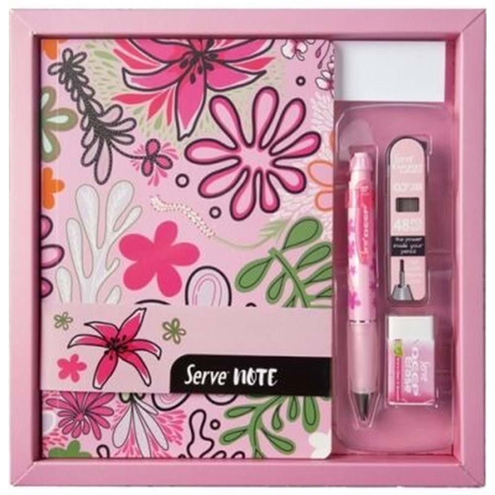 Serve Defter Seti Desenli Şeker Pembe Kutulu