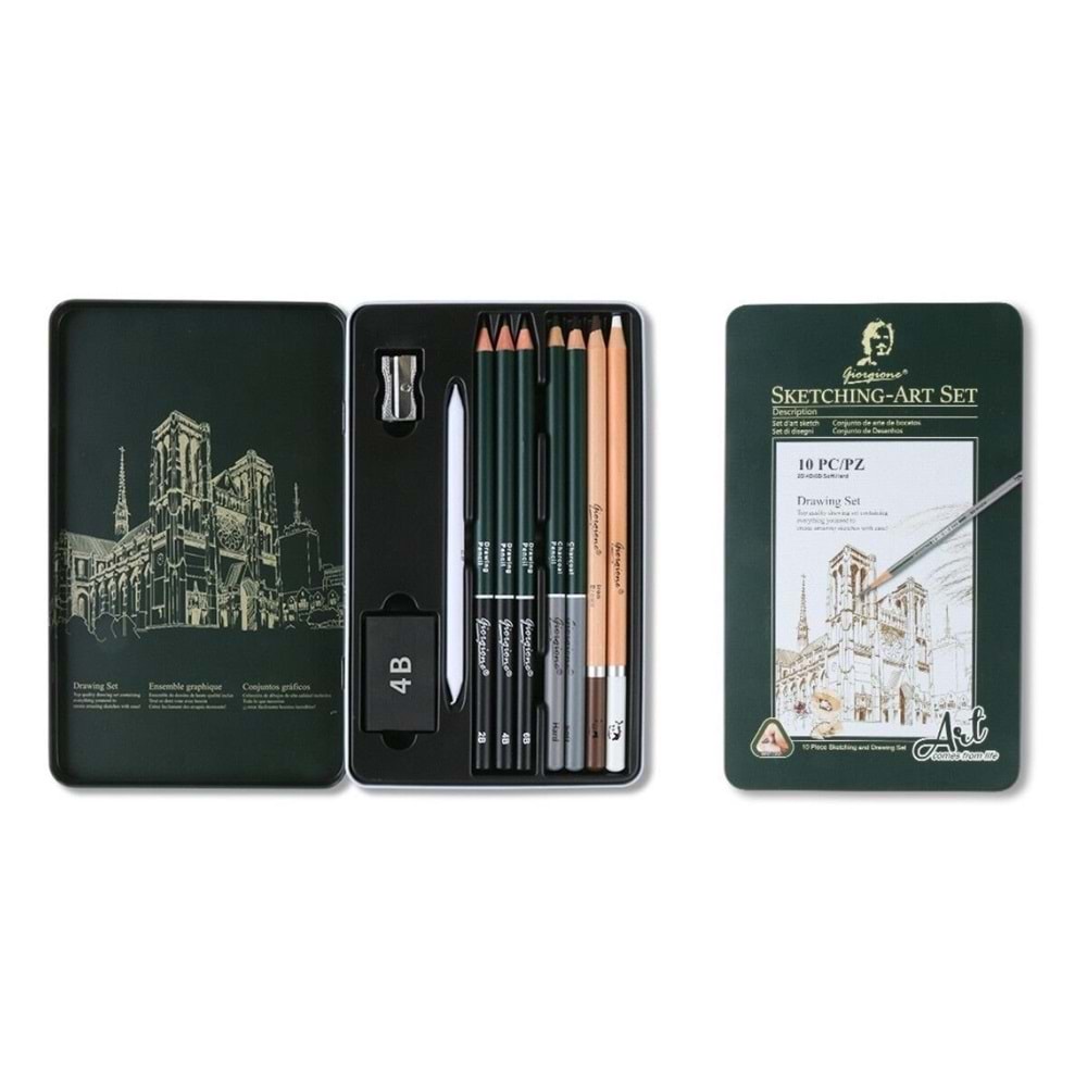 Giorgione Çizim Seti 10 Lu Metal Kutu G-101008