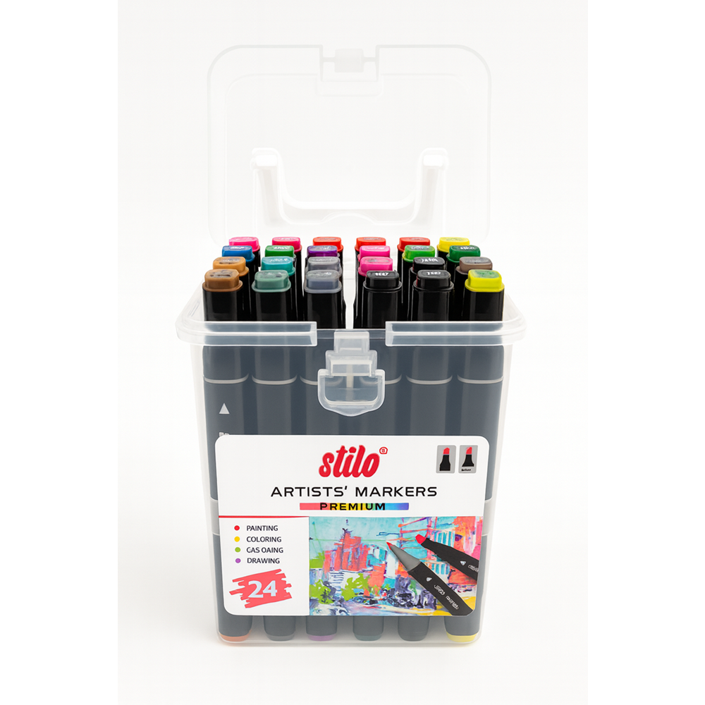 Stilo Çift Uçlu Premium Akrilik Marker pp Kutu 24 lü