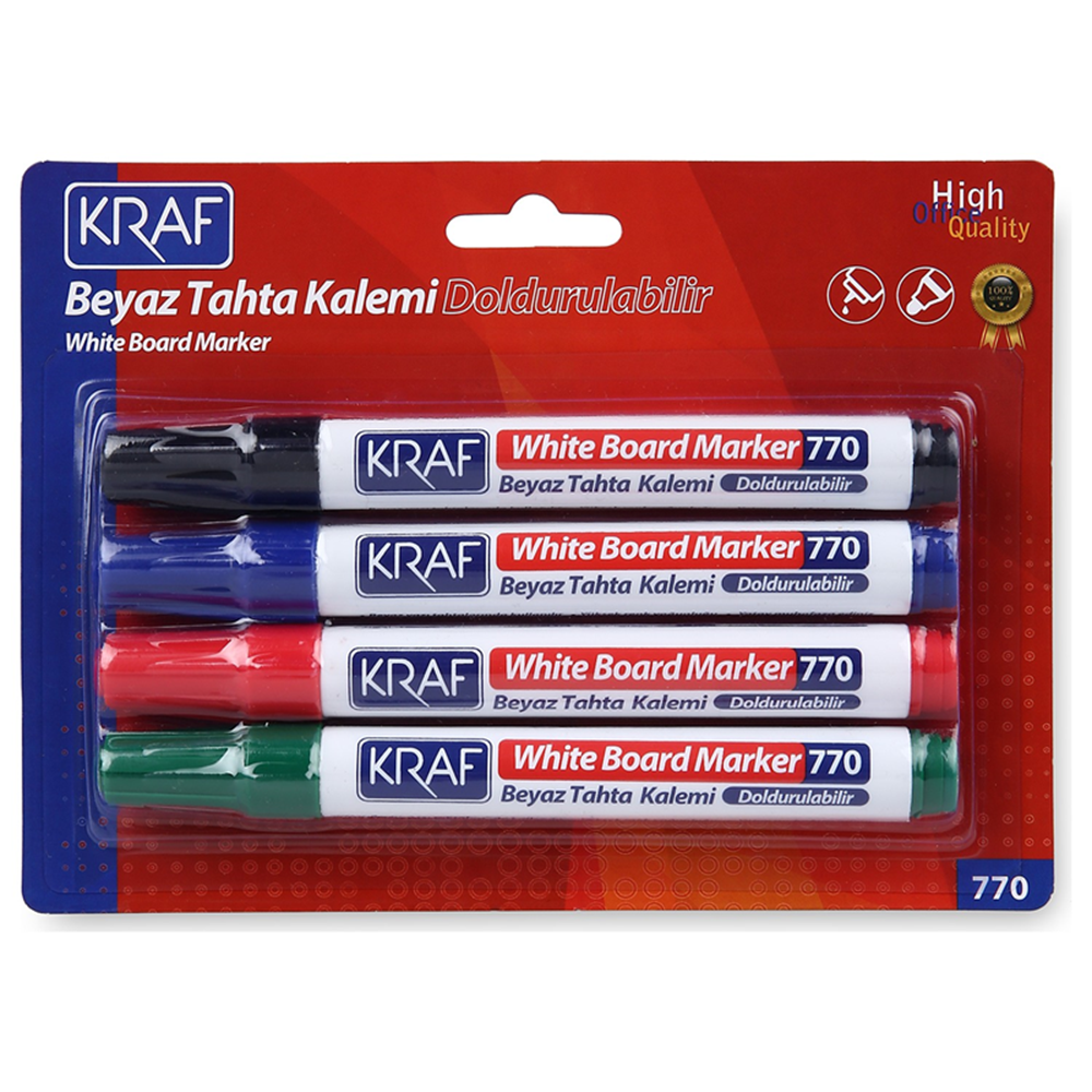 Kraf Beyaz Tahta Kalemi Doldurulabilir 770-4 4 Lü Blister