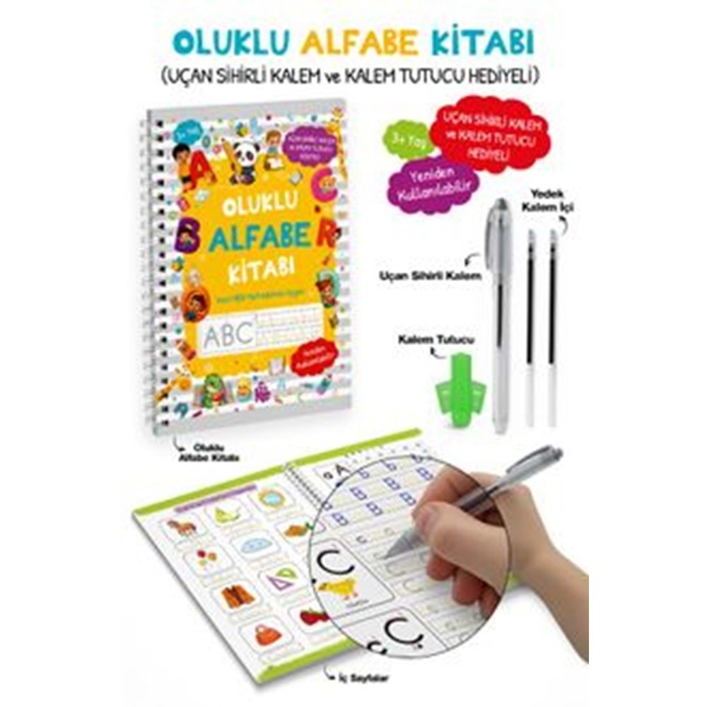 Oluklu alfabe Kitabı/Uçan Sihirli Kalem ve Kelem Tutucu Hediyeli 3+