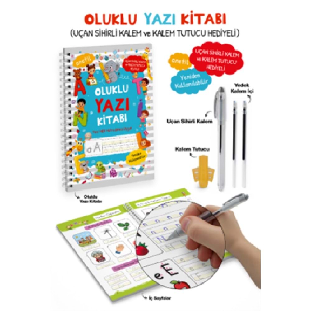Oluklu Yazı Kitabı(anetli)-Uçan Sihirli Kalem ve Kalem Tutucu Hediyeli