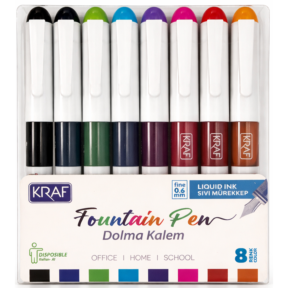 Kraf Dolma Kalem Kullan-At 303 8 Renk Set Fine 0.6