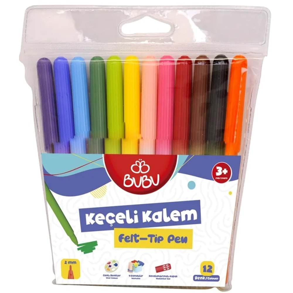 Bu-Bu 12 Renk Keçeli Kalem Pvc