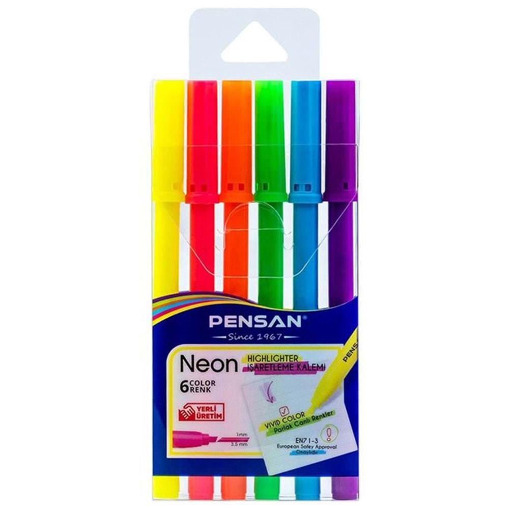 Pensan 6 Renk Neon Kesik Uç Keçeli Kalem