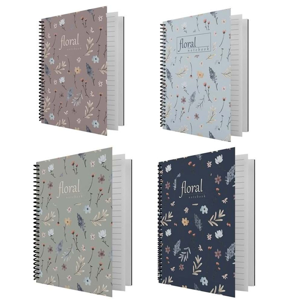 Dilman Flower Spiralli Defter 16X22 80 Yp Kareli Yeni 6190