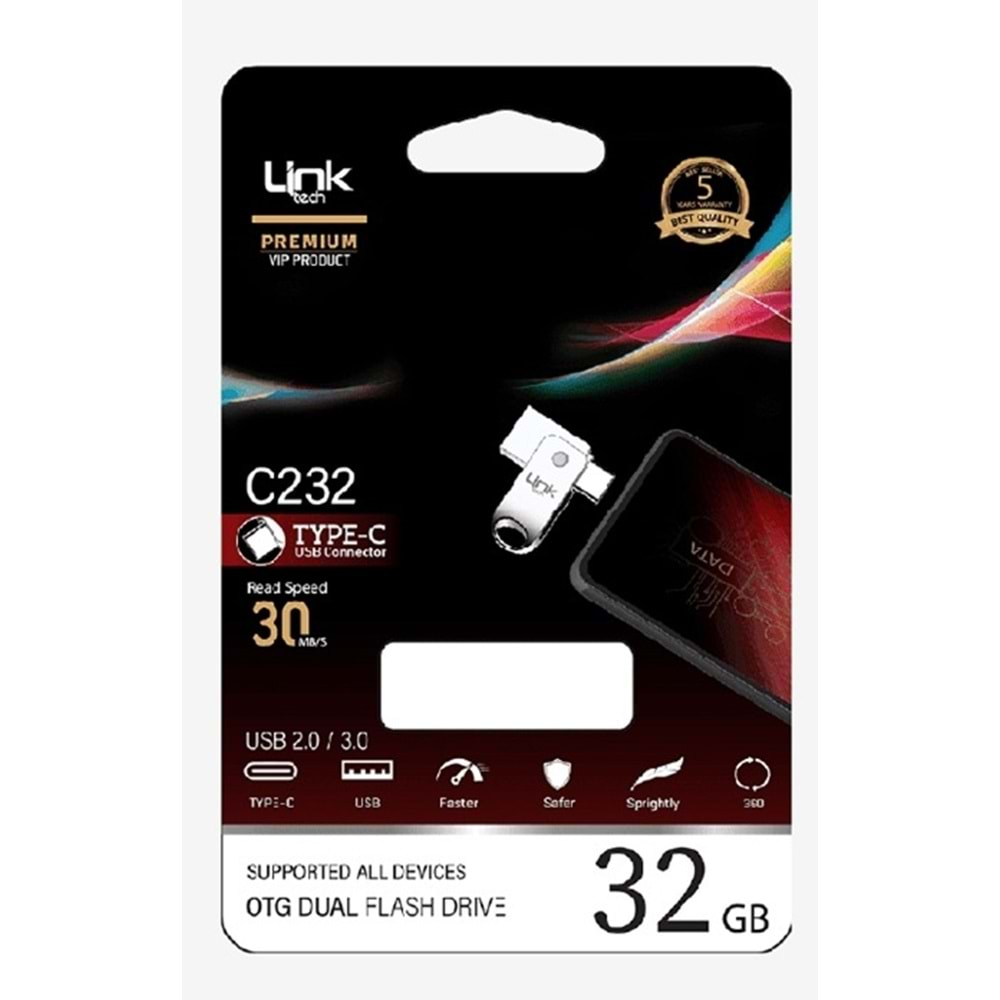 Link - Tech C232 Otg 32gb Çift Taraflı Type-c Usb Flash Bellek