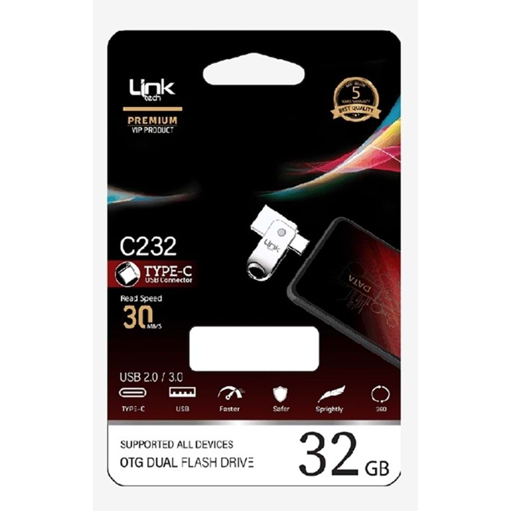 Link -Tech C232 Otg 32gb Çift Taraflı Type-c Usb Flash Bellek