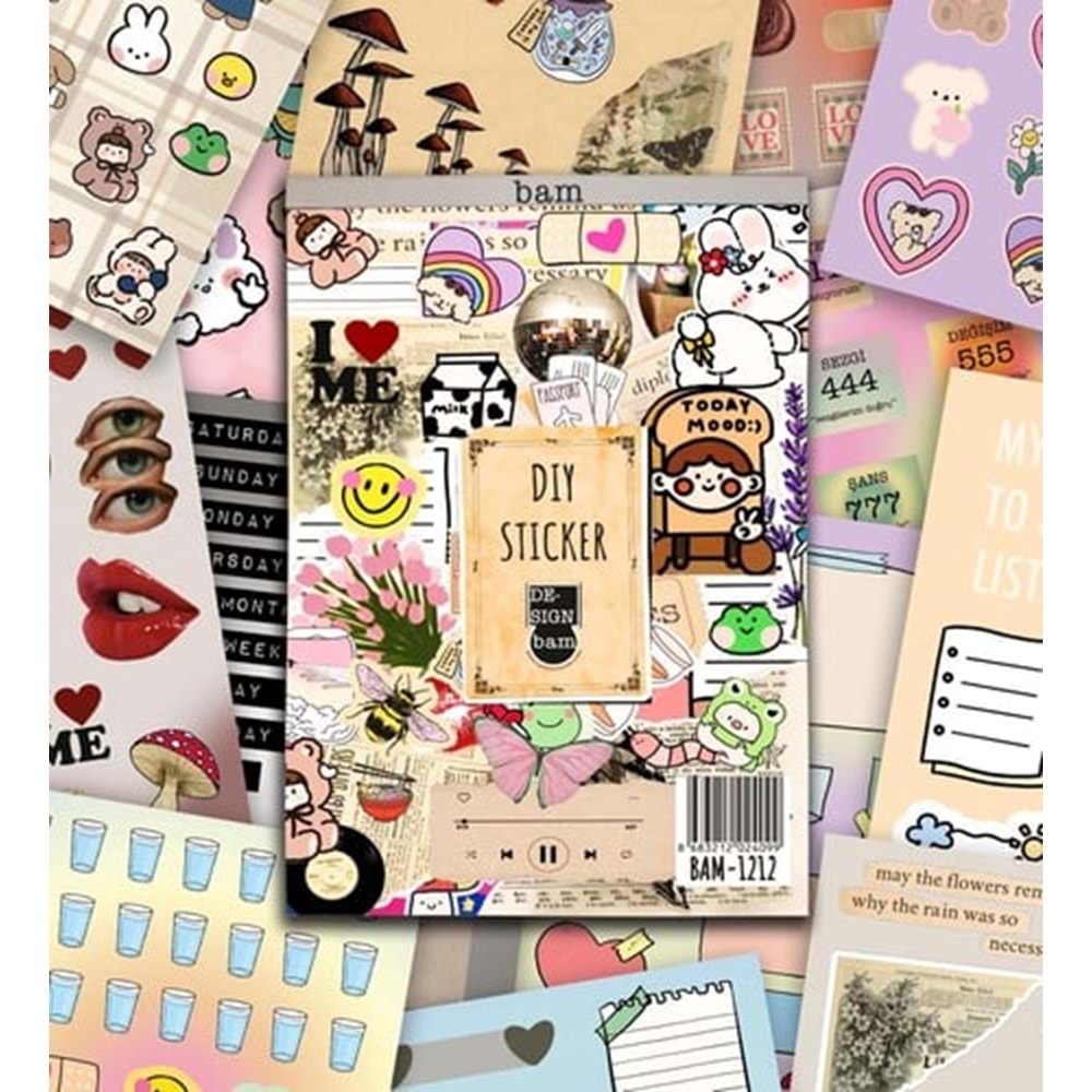 Vintage My Dıy Sticker Book 24x17cm 16 Syf Özel Tasarım Rengarenk Sticker Kitabı