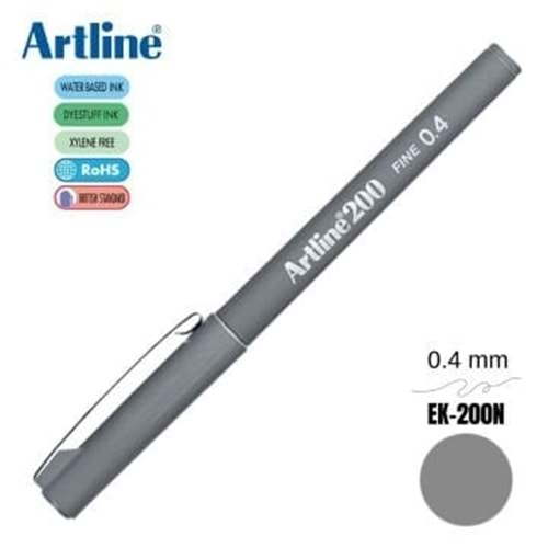 Artline 200N Fine Keçe Uçlu Yazı Kalemi Uç : 0.4 Mm Gri