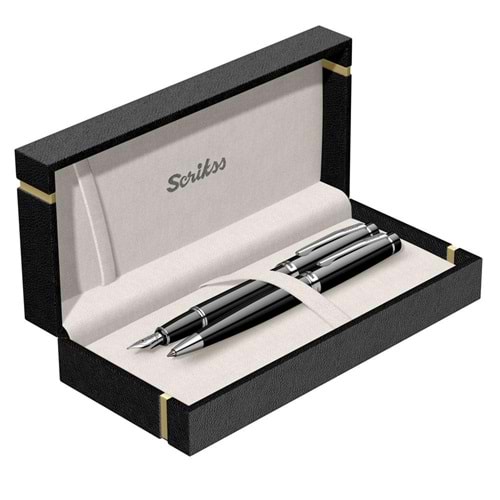Sckrikss 38 Dolmakalem - Tükenmezkalem İkili Set Siyah Krom