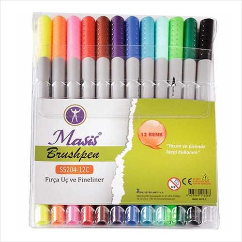 Masis Brushpen Fırça Uç Ve Fineliner 12 Renk Pvc