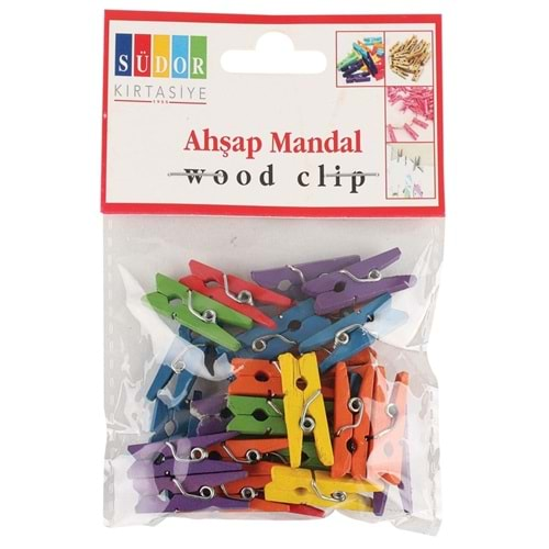 Südor Ahşap Mandal Küçük 2,5 Cm 30 Lu Renkli