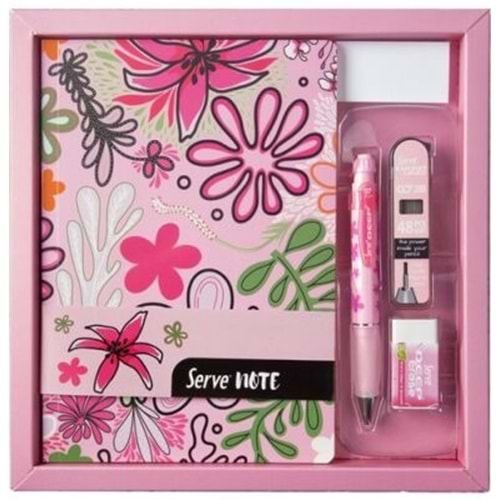 Serve Defter Seti Desenli Şeker Pembe Kutulu