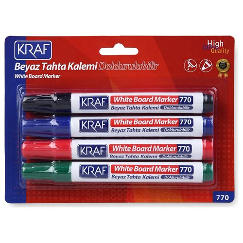 Kraf Beyaz Tahta Kalemi Doldurulabilir 770-4 4 Lü Blister
