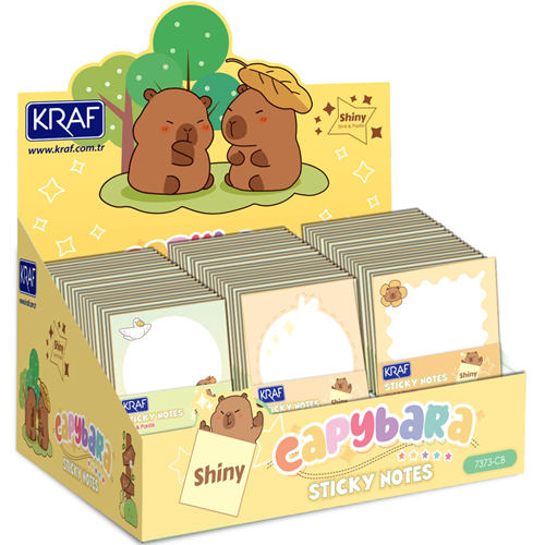 Kraf Yapışkanlı Not Kağıdı 73x73 Capybara 50yp Simli Parıltılı