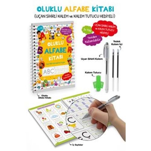 Oluklu alfabe Kitabı/Uçan Sihirli Kalem ve Kelem Tutucu Hediyeli 3+