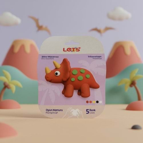 Lets Oyun Hamuru Dino Macerası Triceratops 5 Renk 100gr
