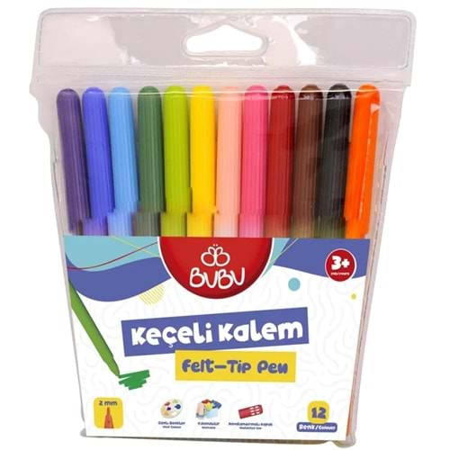 Bu-Bu 12 Renk Keçeli Kalem Pvc