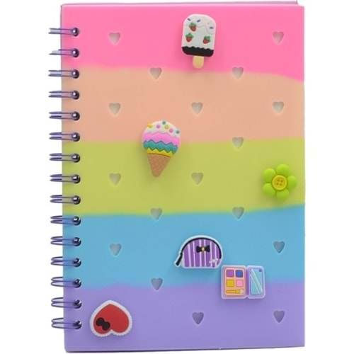 Taros Unıck Color Süslü Kalp Delikli Rainbow Silikon A5 Defter