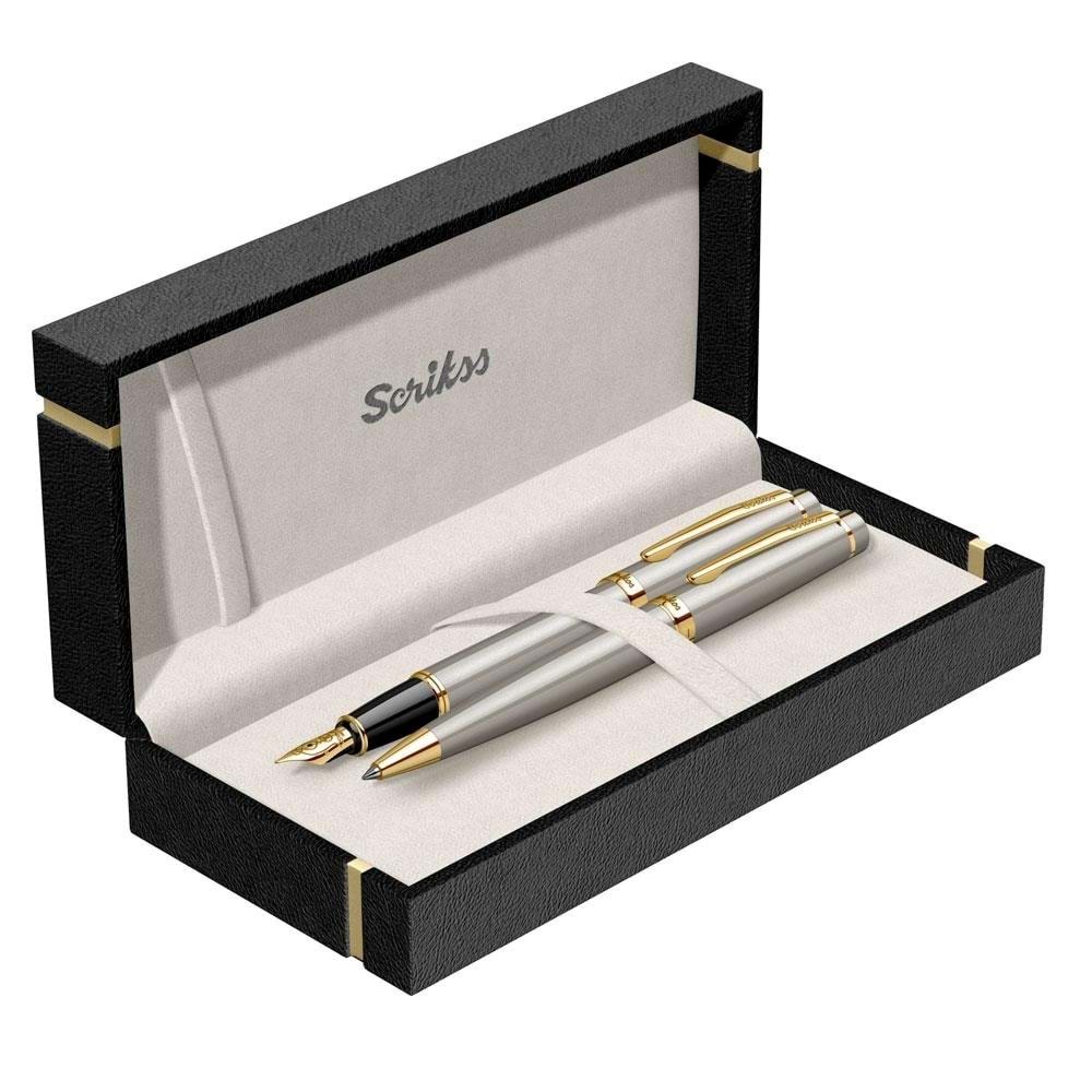 Sckrikss 38 Dolmakalem - Tükenmezkalem İkili Set Saten Altin