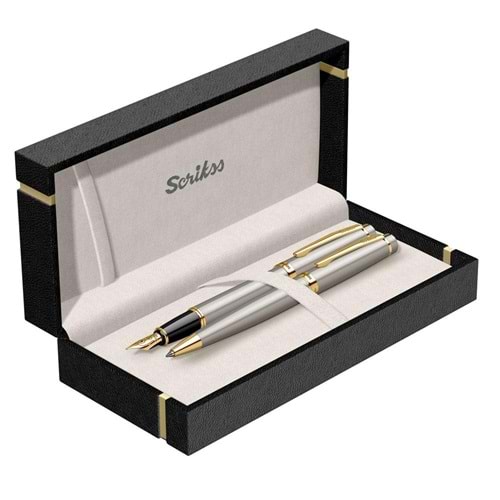Sckrikss 38 Dolmakalem - Tükenmezkalem İkili Set Saten Altin