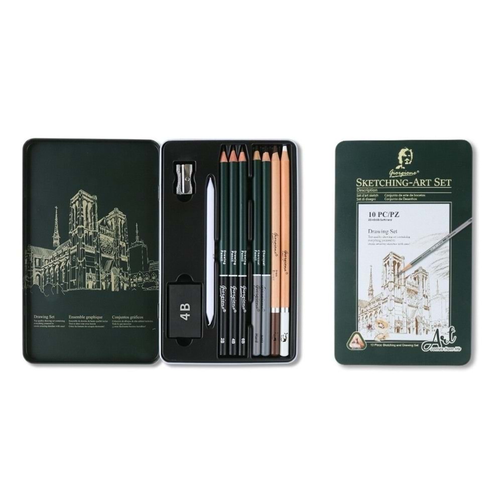 Giorgione Çizim Seti 10 Lu Metal Kutu G-101008