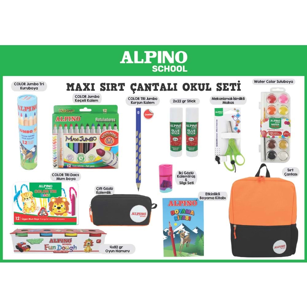 Alpino Maxı Sırt Çantalı Okul Seti Turuncu Siyah Yeni